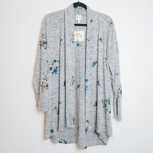 NWT Fig & Flower Floral Embroidered Open Cardigan